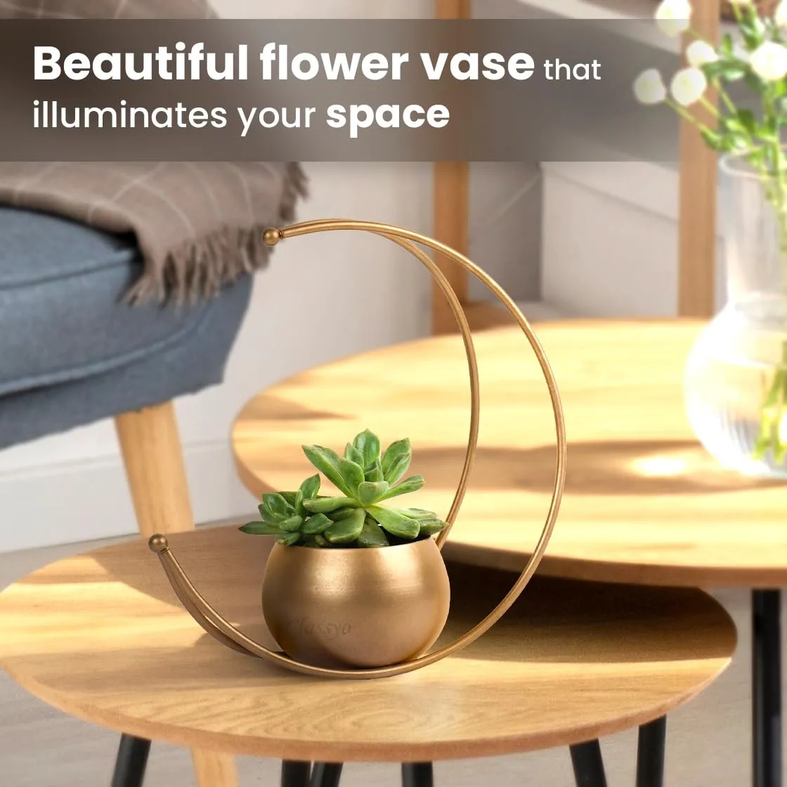 Classyo Geometric Decorative Metal Round Shape Flower Vase for Home Decoration, Centre Table Decoration Piece, Golden Vase for Home Decor, 9 Inch