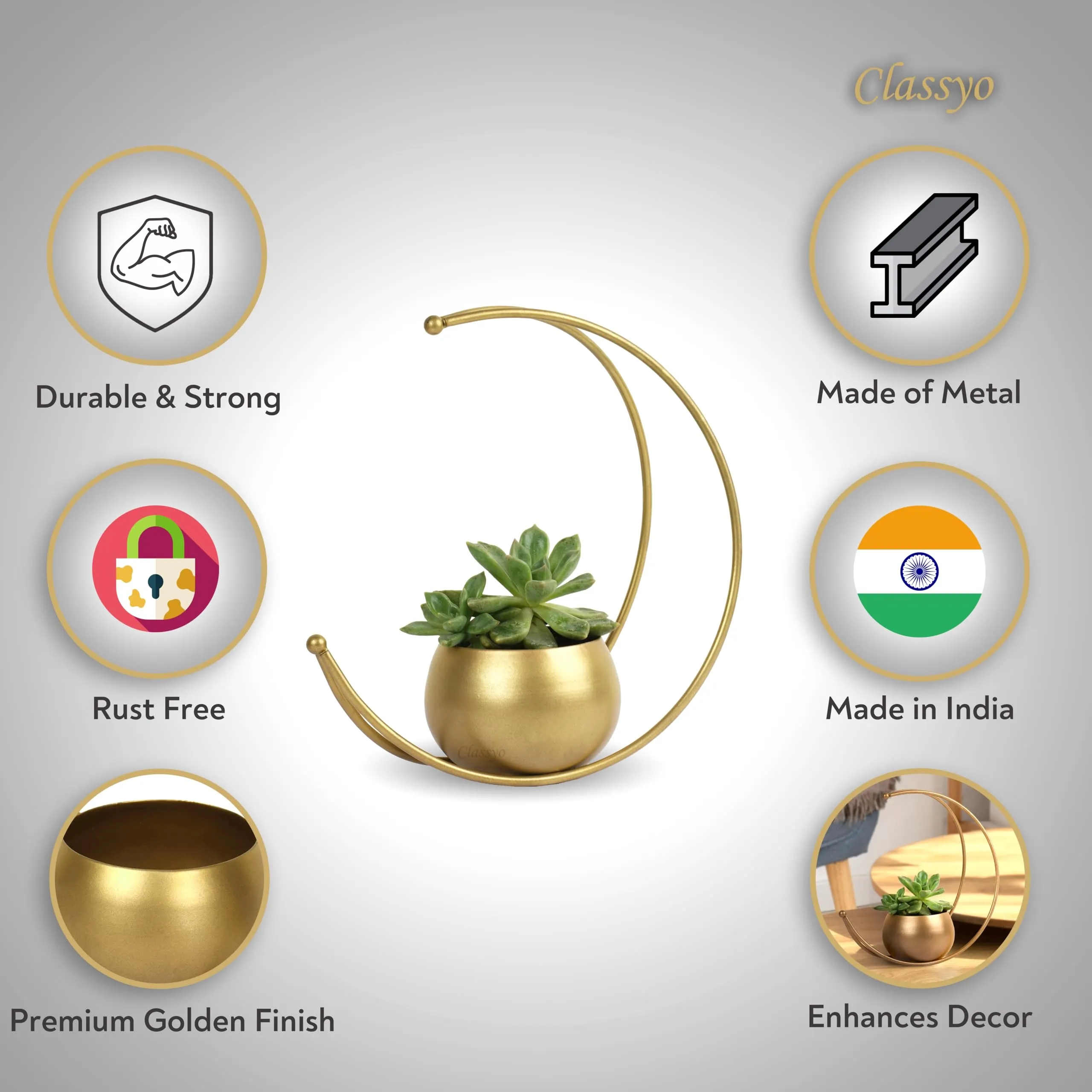 Classyo Geometric Decorative Metal Round Shape Flower Vase for Home Decoration, Centre Table Decoration Piece, Golden Vase for Home Decor, 9 Inch