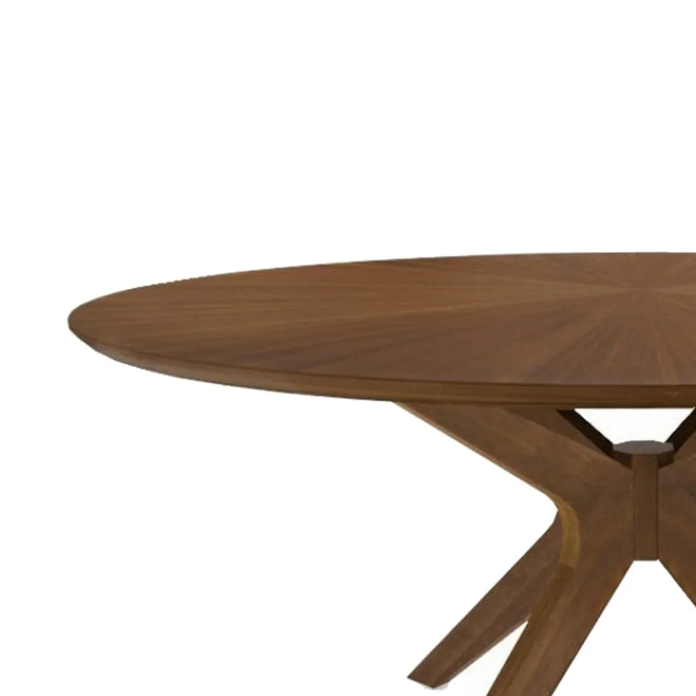 Contemporary 59 Inch Round Wooden Dining Table with Spider Legs, Brown By Casagear Home