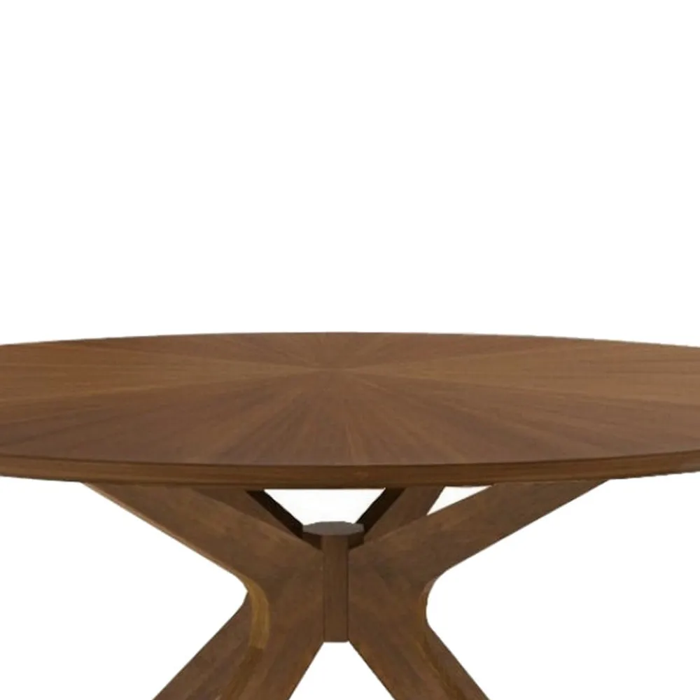 Contemporary 59 Inch Round Wooden Dining Table with Spider Legs, Brown By Casagear Home