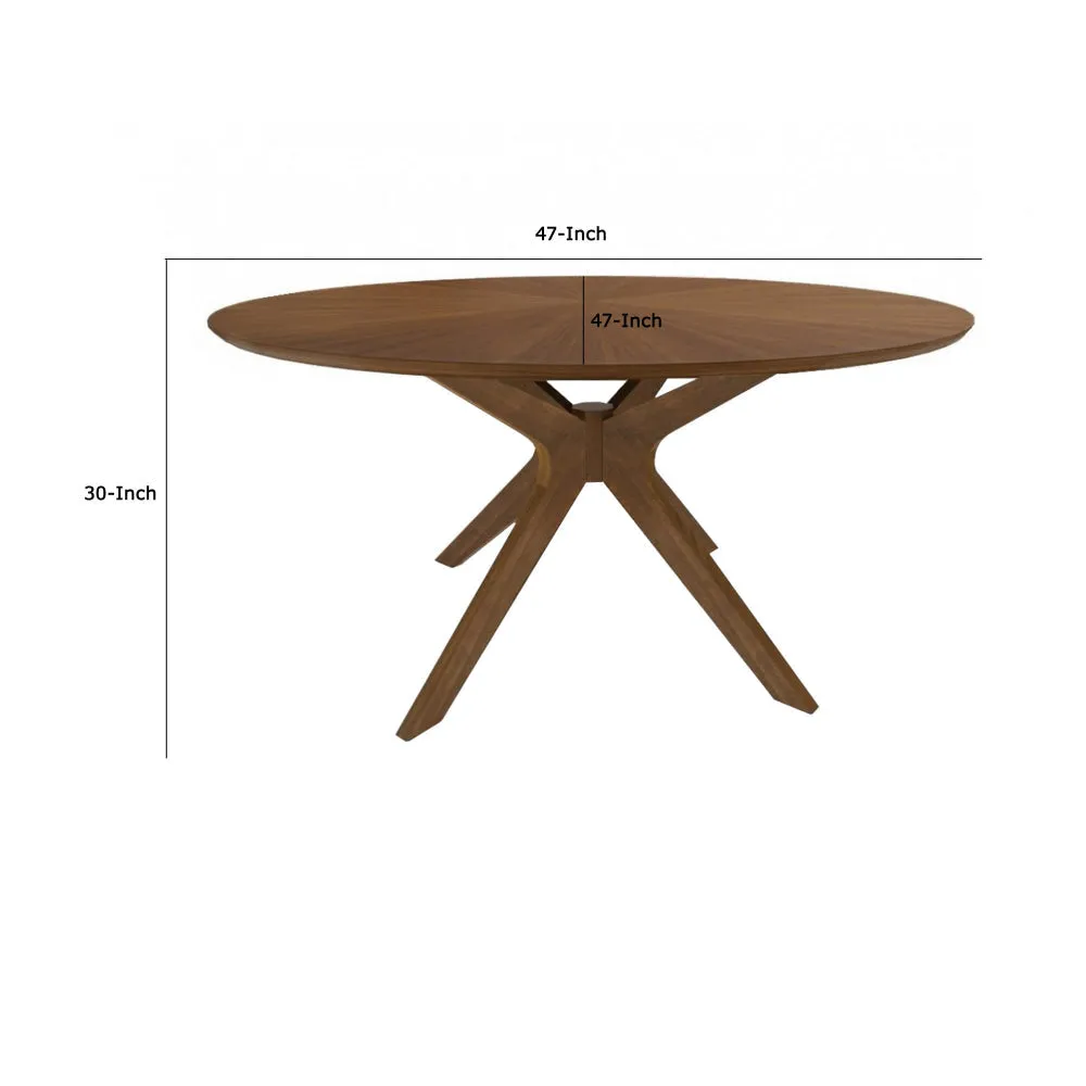 Contemporary 59 Inch Round Wooden Dining Table with Spider Legs, Brown By Casagear Home