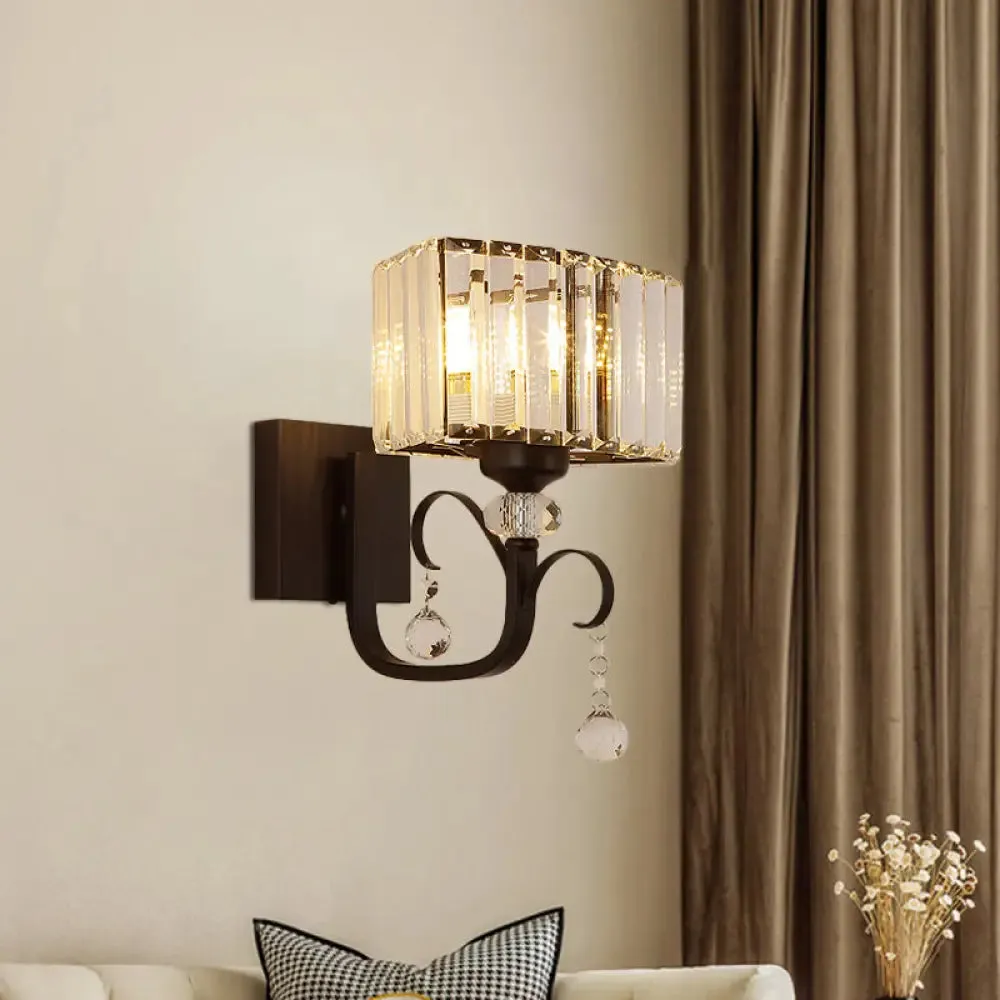 Contemporary Black Metal Wall Sconce Light - Scrolling Arm Corridor Lamp