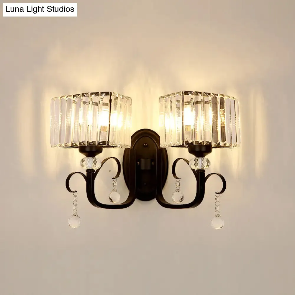 Contemporary Black Metal Wall Sconce Light - Scrolling Arm Corridor Lamp