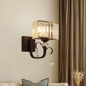 Contemporary Black Metal Wall Sconce Light - Scrolling Arm Corridor Lamp