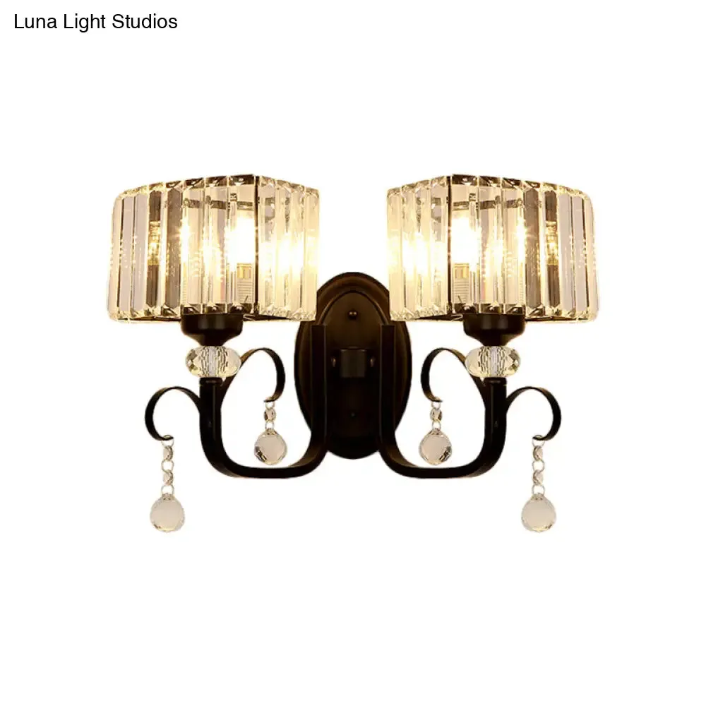 Contemporary Black Metal Wall Sconce Light - Scrolling Arm Corridor Lamp