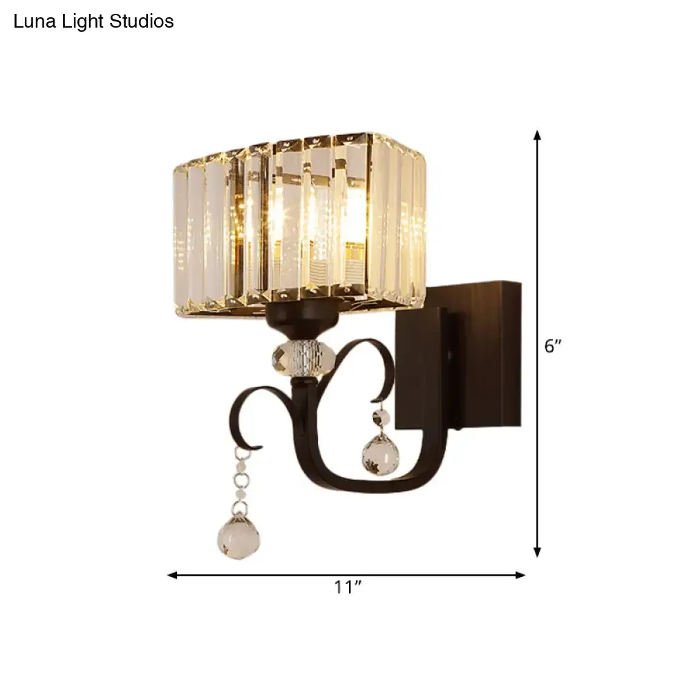 Contemporary Black Metal Wall Sconce Light - Scrolling Arm Corridor Lamp