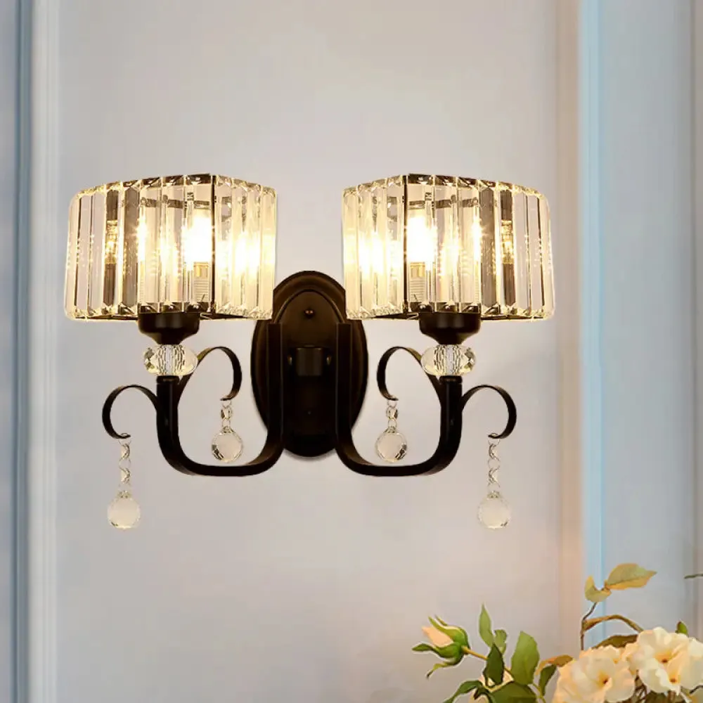 Contemporary Black Metal Wall Sconce Light - Scrolling Arm Corridor Lamp