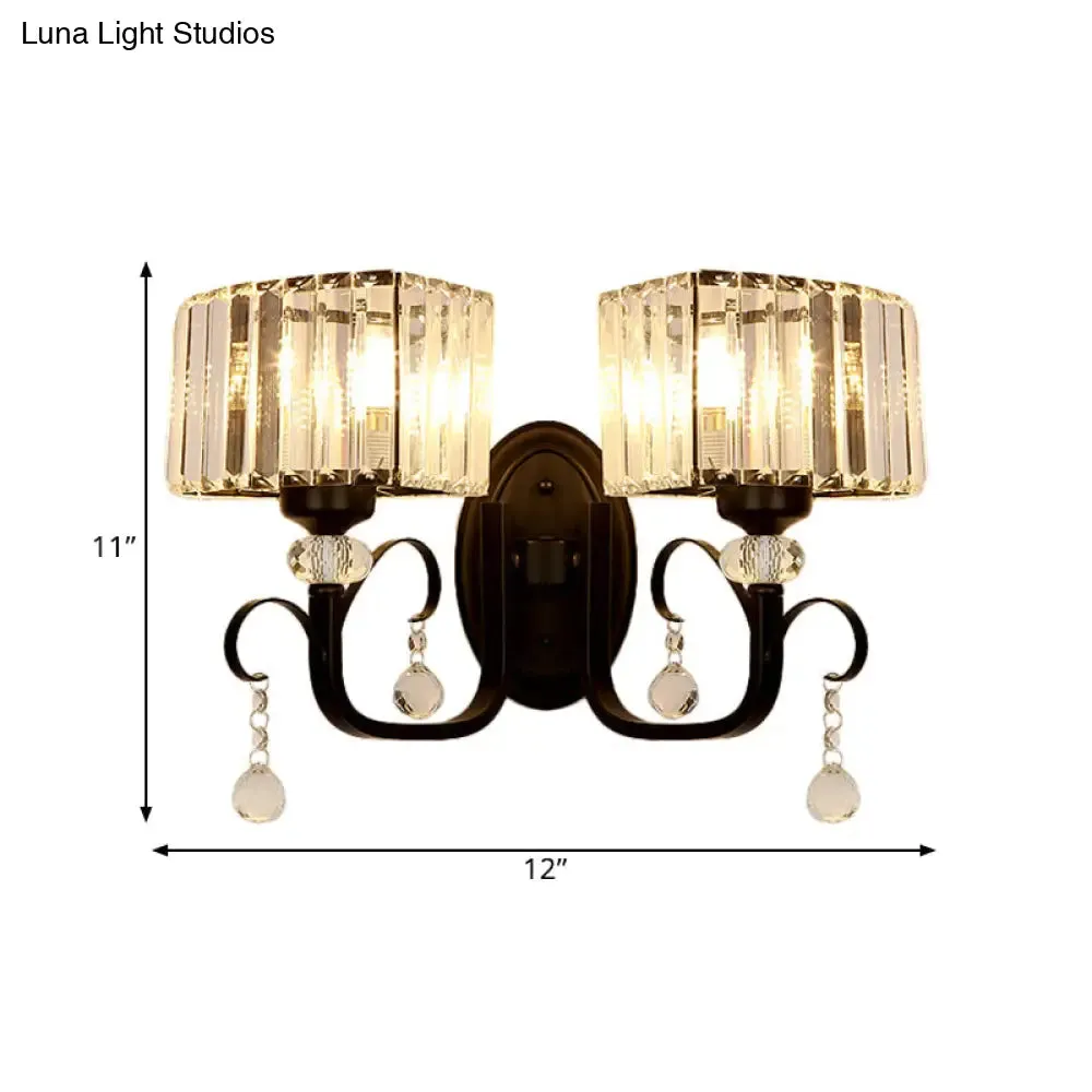 Contemporary Black Metal Wall Sconce Light - Scrolling Arm Corridor Lamp