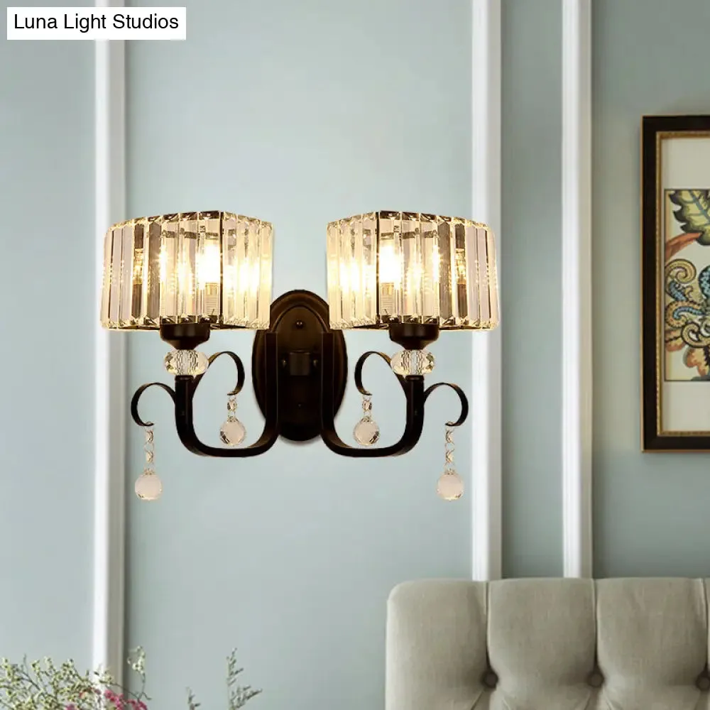 Contemporary Black Metal Wall Sconce Light - Scrolling Arm Corridor Lamp