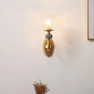 Contemporary Flower Wall Sconce - Clear Glass Lamp in Brass Finish