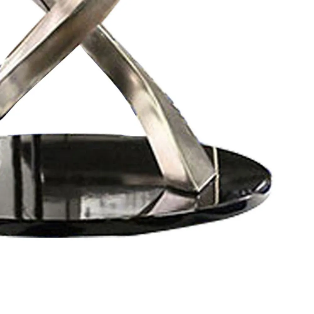 Contemporary Round Dining Table with Swirl Metal Base, Black and Silver By Casagear Home