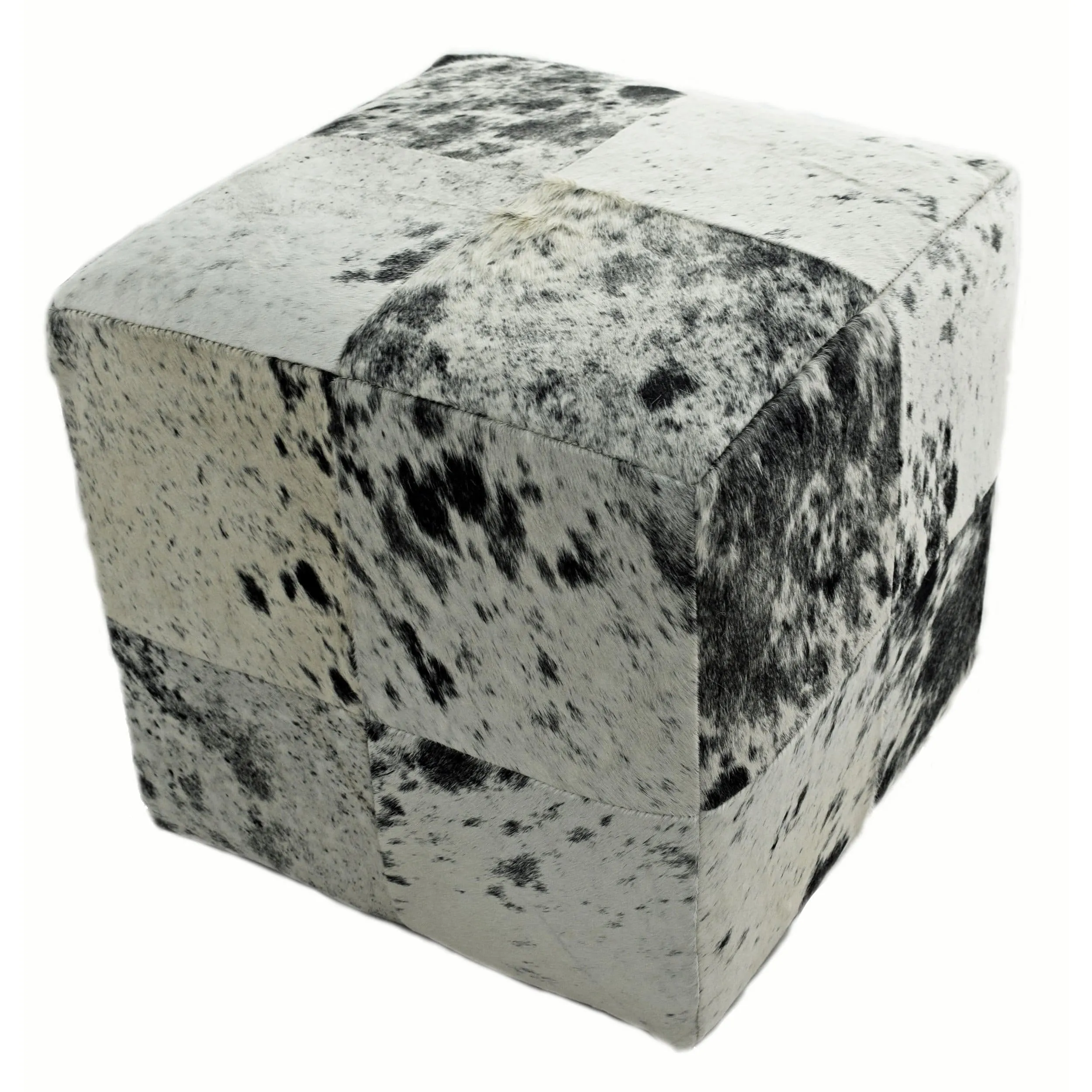 Cowhide Pouf, Speckled Black and White