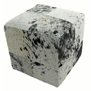 Cowhide Pouf, Speckled Black and White