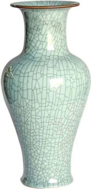 Crackle Celadon Fish Tail Vase W Brown Lip