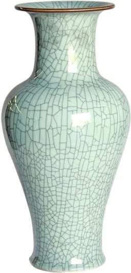 Crackle Celadon Fish Tail Vase W Brown Lip