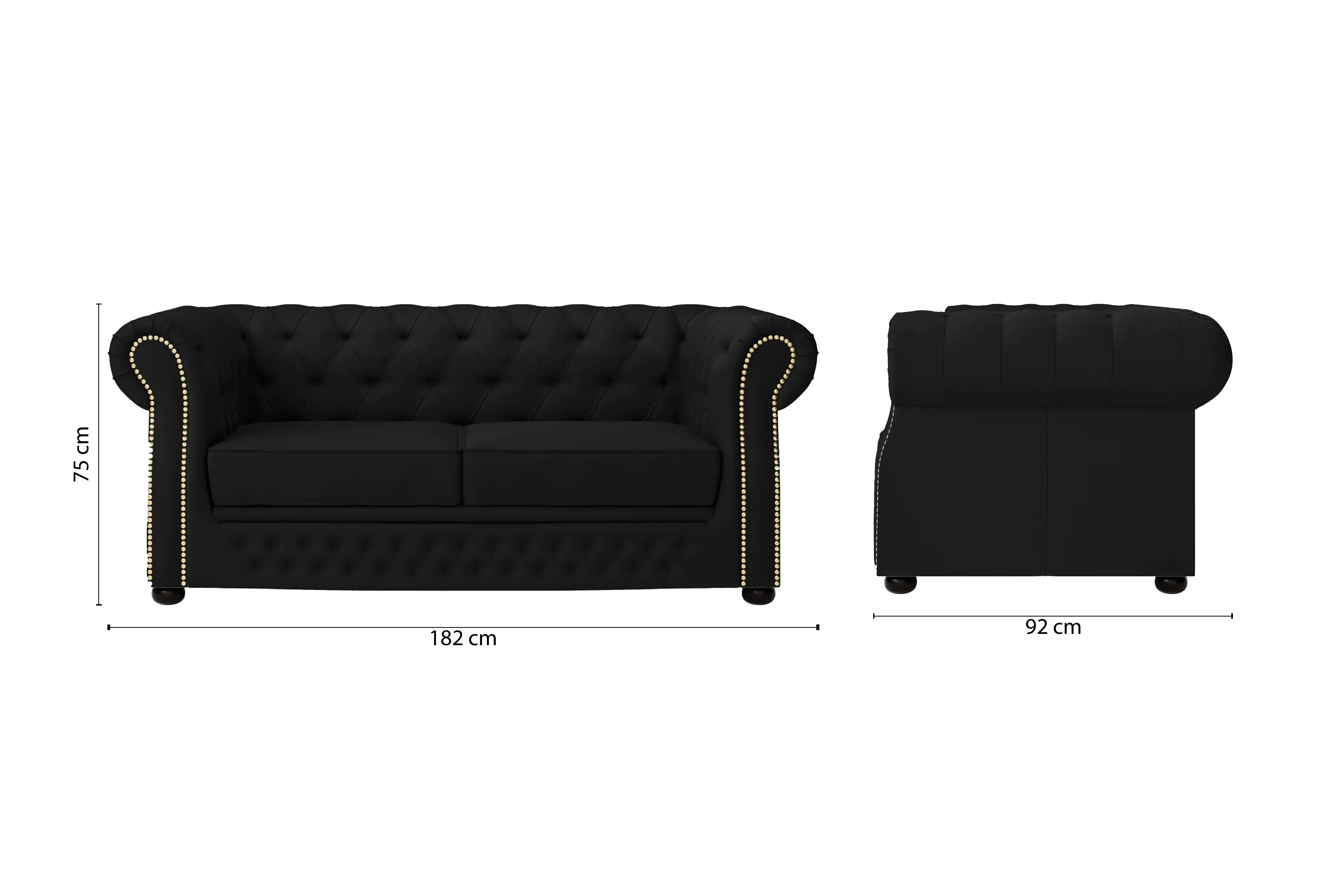 Cuneo 2 Seater Sofa Black Leather