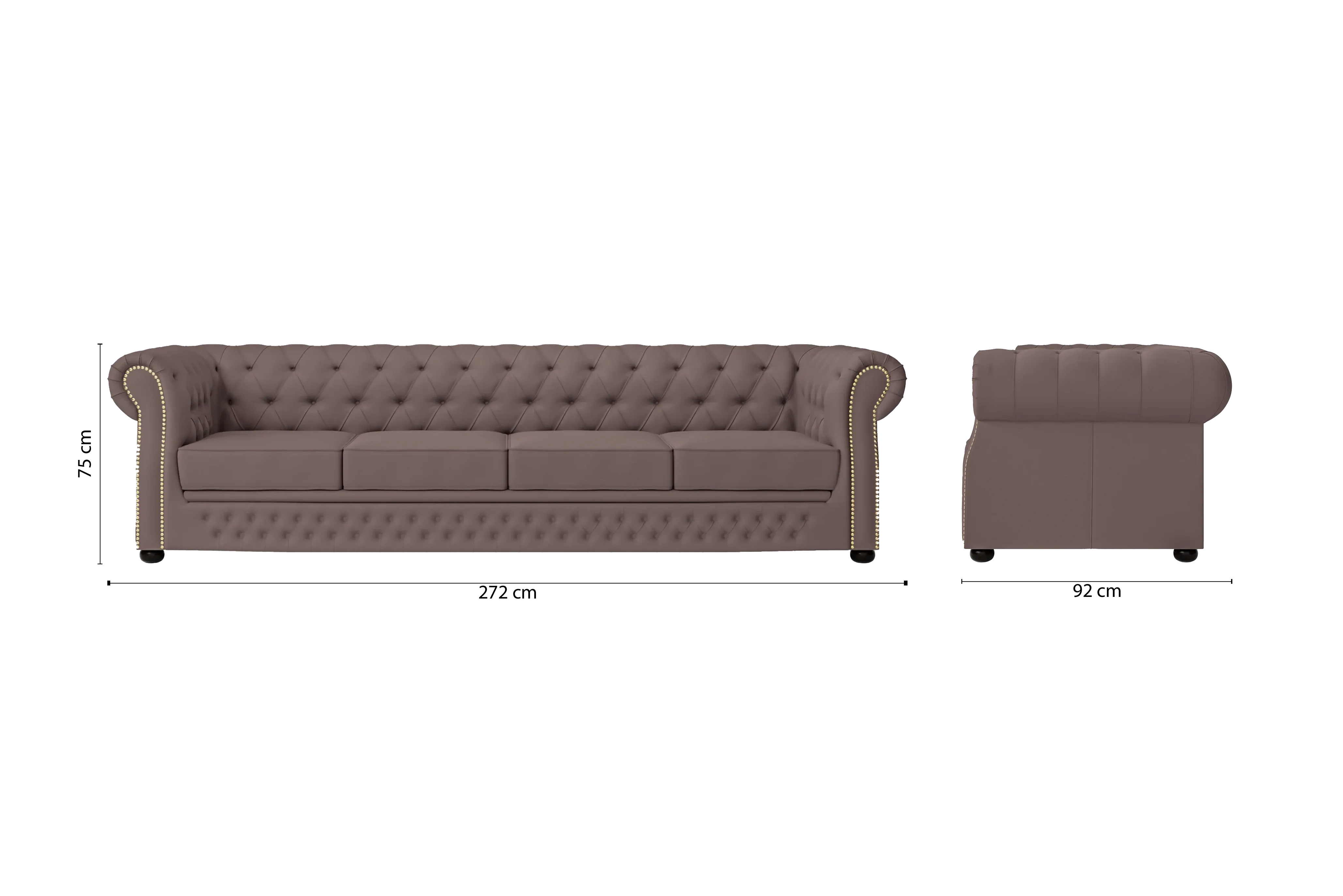 Cuneo 4 Seater Sofa Rose Taupe Leather