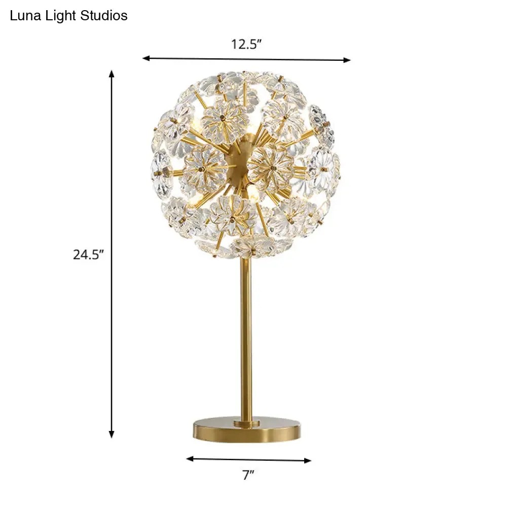 Dandelion LED Night Lamp: Flower Crystal Brass Night Table Light for Bedside