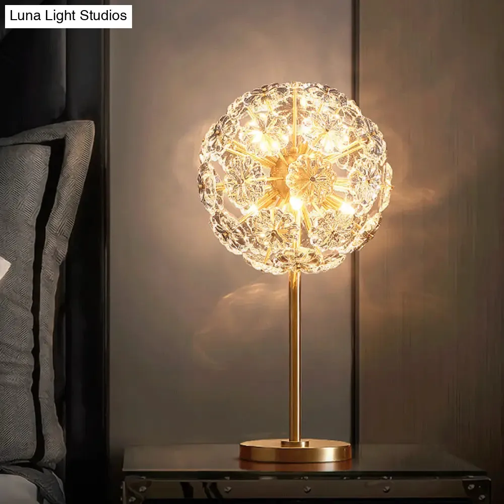 Dandelion LED Night Lamp: Flower Crystal Brass Night Table Light for Bedside