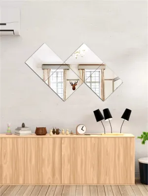 Decor1ders 4 Big Square Silver Mirror for Wall Stickers Large Size (15x15) Cm Acrylic Mirror Wall Decor Sticker for Bathroom | Bedroom | Living Room Decoration Items (M-4VeryBigSquareSilver)