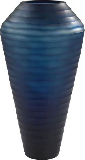 Deep Blue Indigo Ribbed Vase