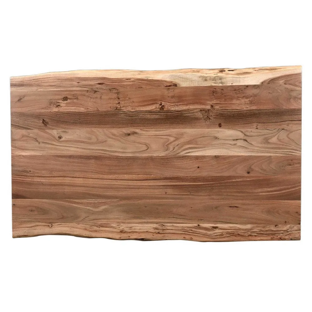 Dining Table, 48 Inch Natural Brown Acacia Wood Live Edge Top, Iron Legs By Casagear Home