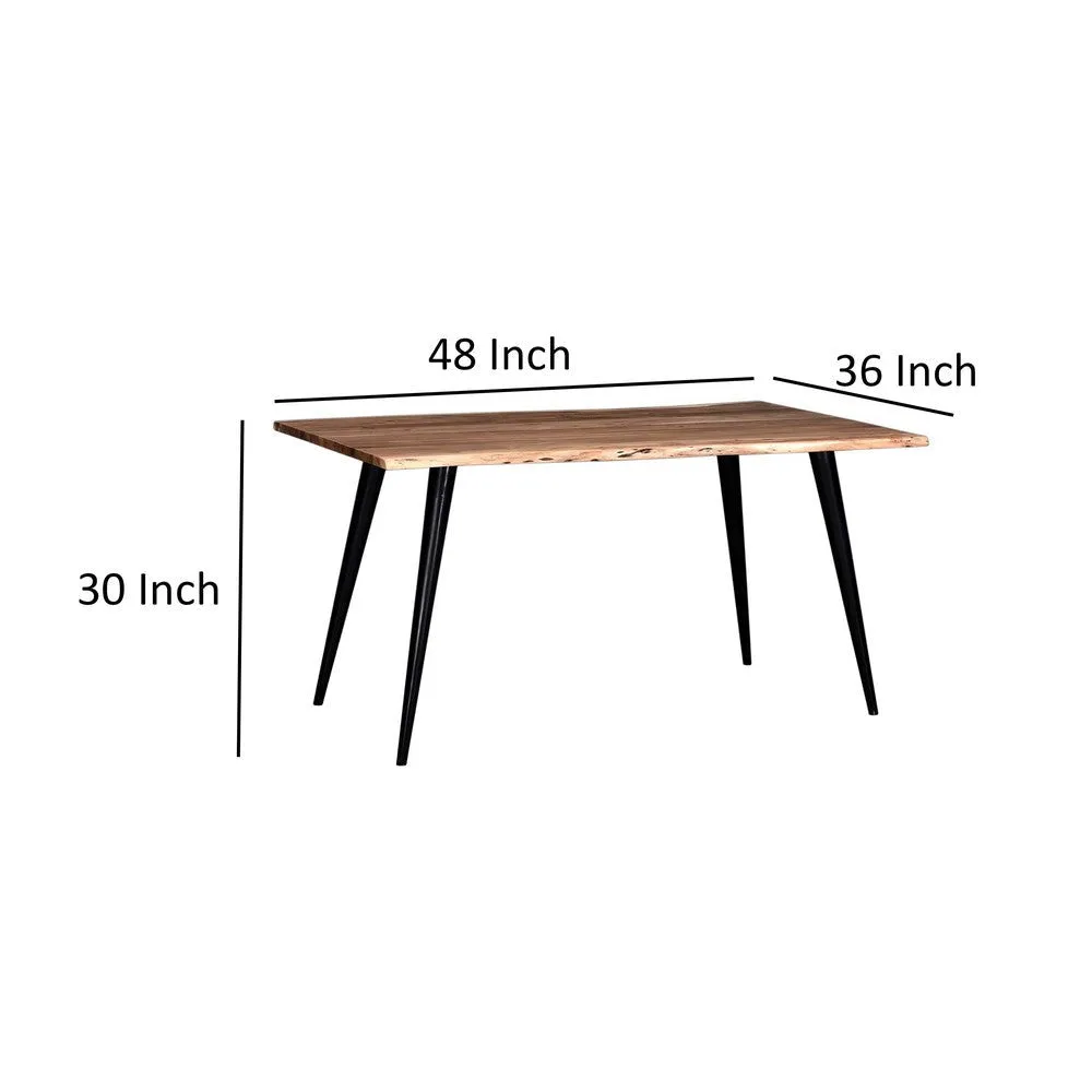 Dining Table, 48 Inch Natural Brown Acacia Wood Live Edge Top, Iron Legs By Casagear Home