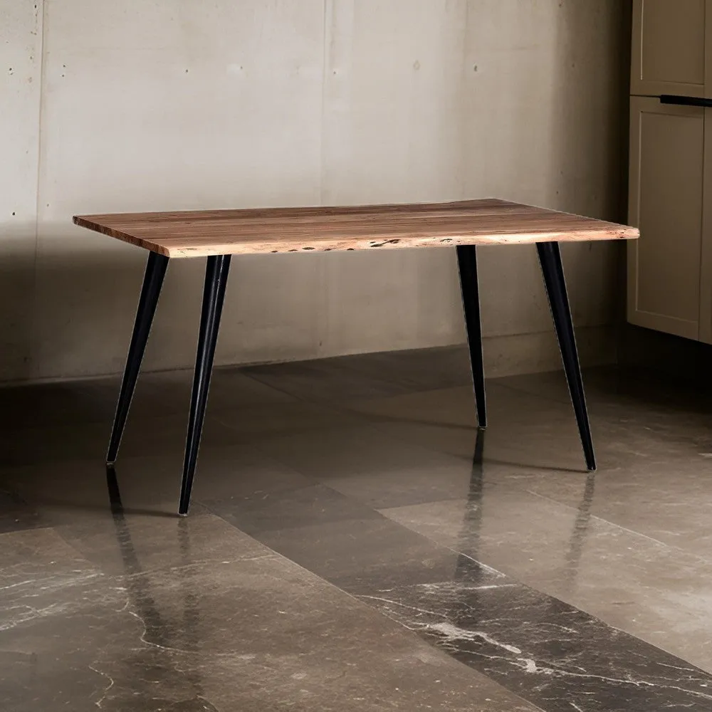 Dining Table, 48 Inch Natural Brown Acacia Wood Live Edge Top, Iron Legs By Casagear Home