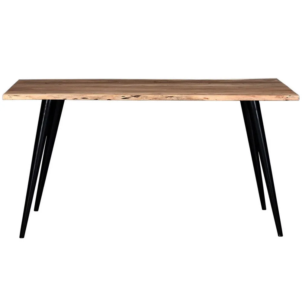 Dining Table, 48 Inch Natural Brown Acacia Wood Live Edge Top, Iron Legs By Casagear Home