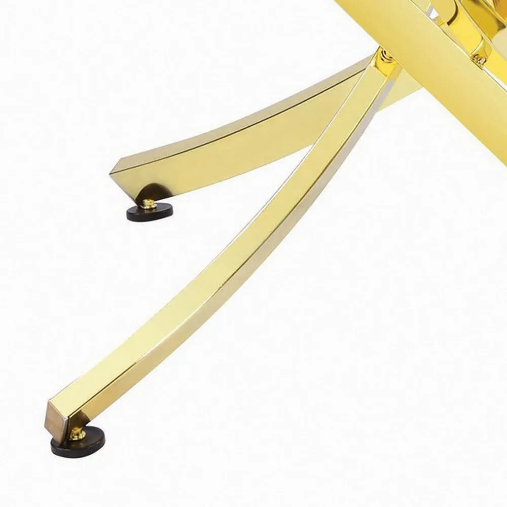 Dining Table with Glass Top and Curved Design Metal Base, Gold By Casagear Home