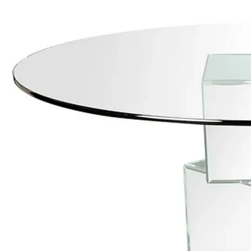 Dining Table with Round Glass Top, Silver and Clear By Casagear Home