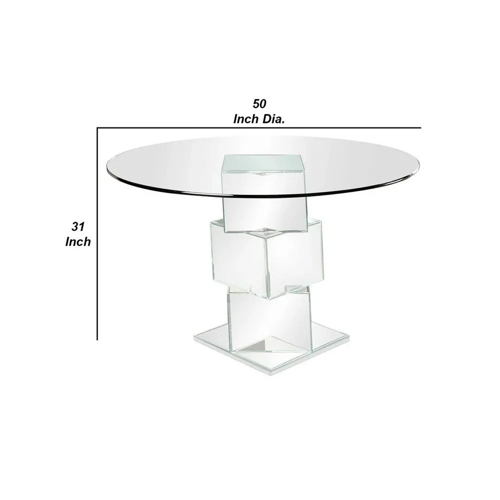 Dining Table with Round Glass Top, Silver and Clear By Casagear Home