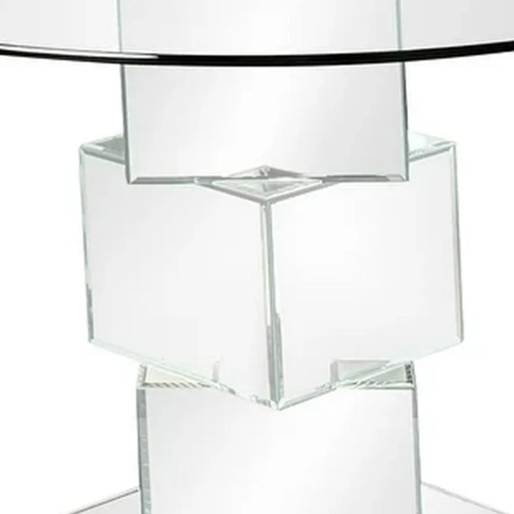 Dining Table with Round Glass Top, Silver and Clear By Casagear Home