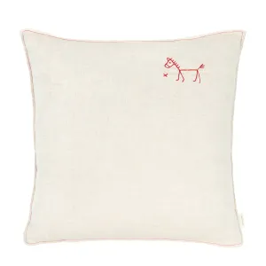 Embroidered square cushion L1N0 in washed French linen Greige