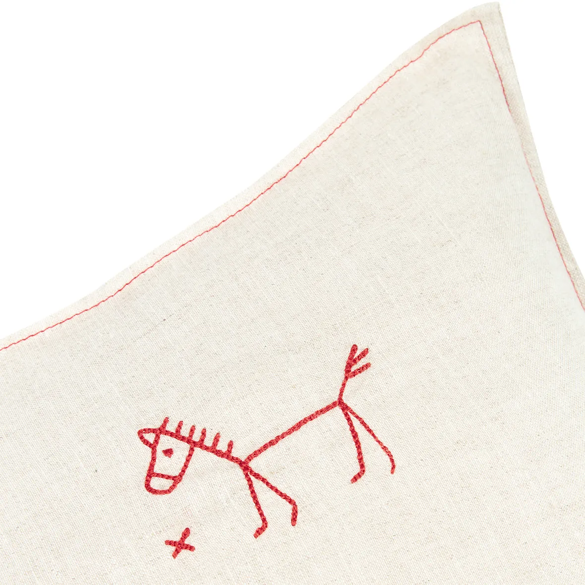 Embroidered square cushion L1N0 in washed French linen Greige