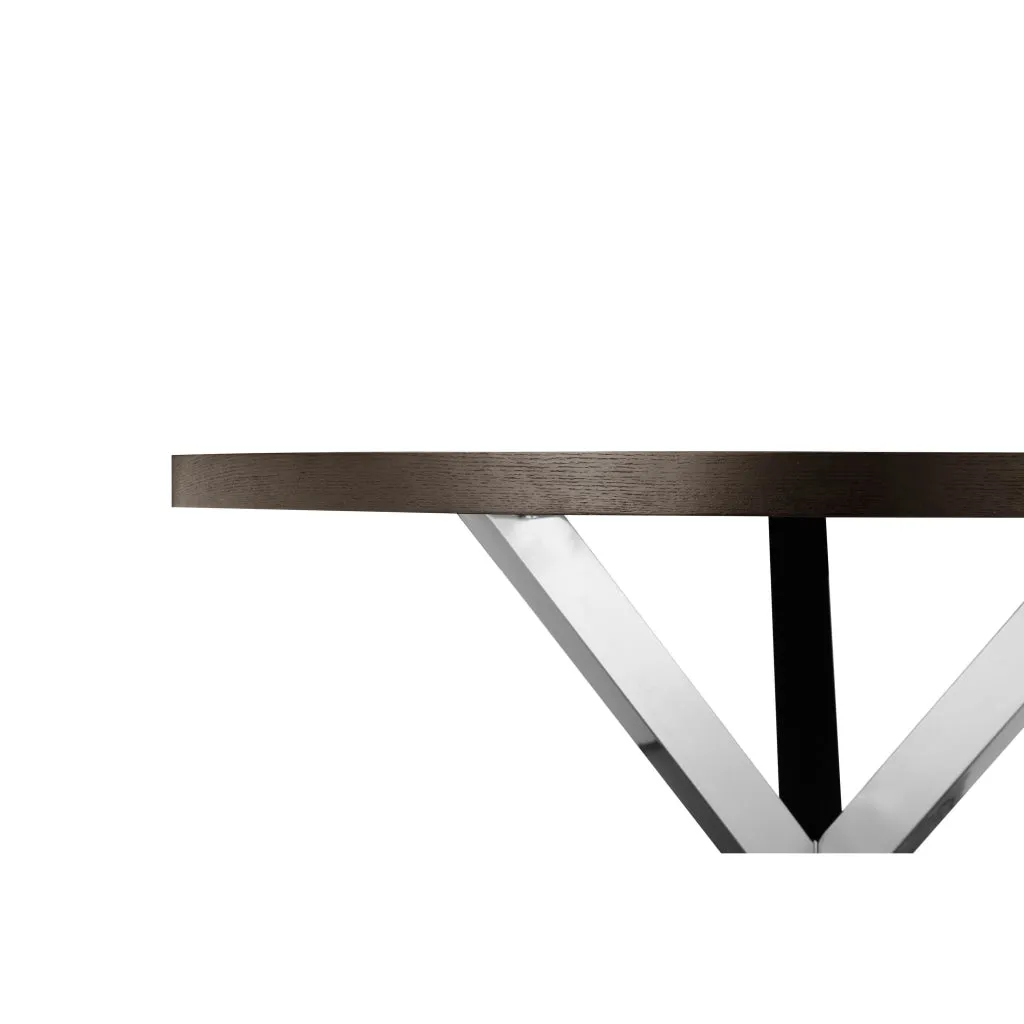 Emi 47 Inch Round Dining Table, X- Cross Brushed Steel, Dark Brown Wood By Casagear Home