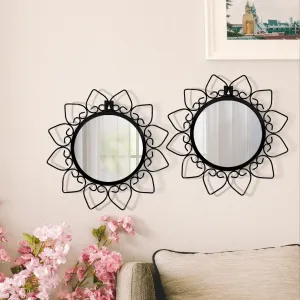 ET Expo-Trends®-Metal Decorative Mirror Wall Mounted Hanging Mirror Metal Golden Rose Design Modern Art Mirror for Home Décor(Black)