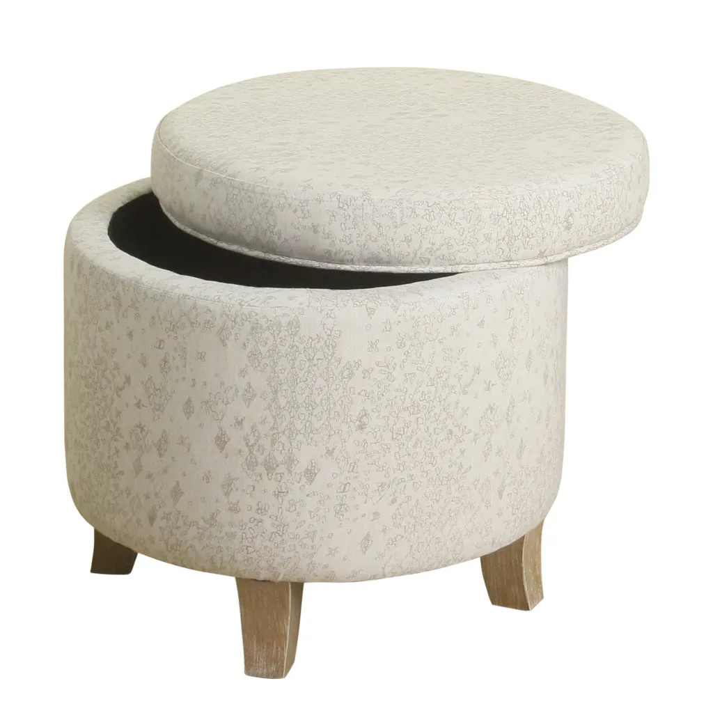 Fabric Upholstered Round Wooden Ottoman with Lift Off Lid Storage, Gray and Brown - K7490-A810 By Casagear Home
