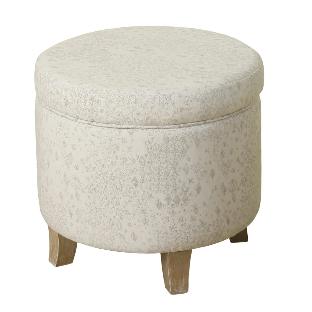 Fabric Upholstered Round Wooden Ottoman with Lift Off Lid Storage, Gray and Brown - K7490-A810 By Casagear Home