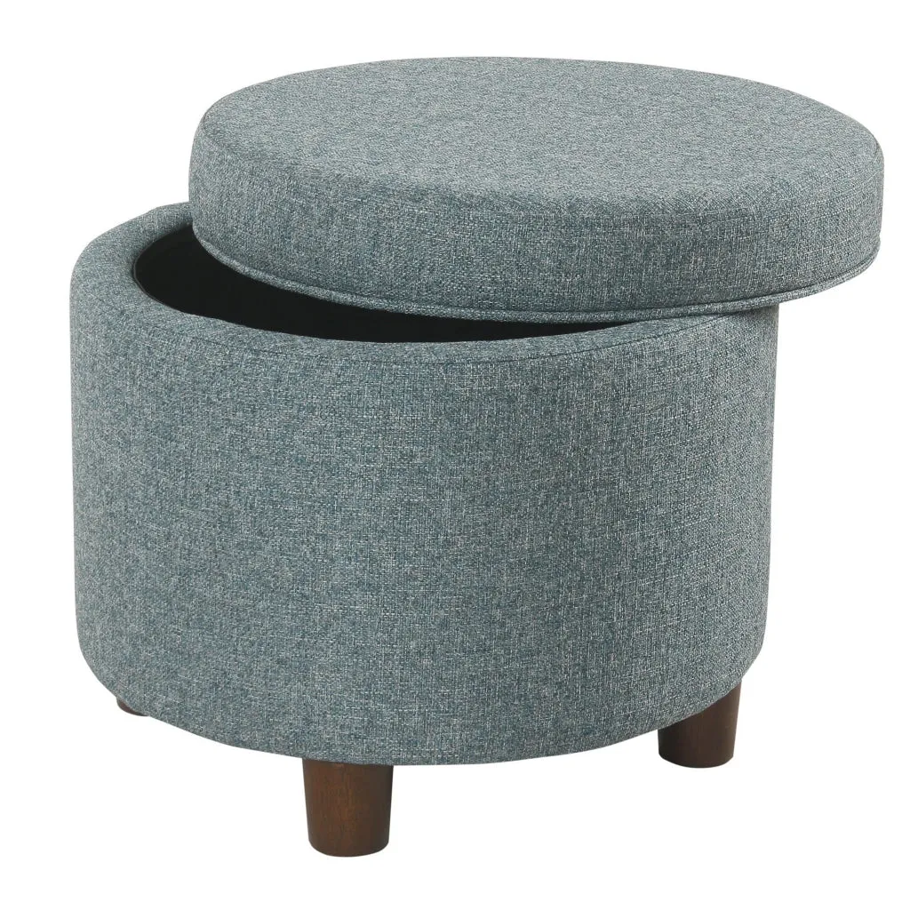 Fabric Upholstered Round Wooden Ottoman with Lift Off Lid Storage, Teal Blue - K7716-F2298 By Casagear Home