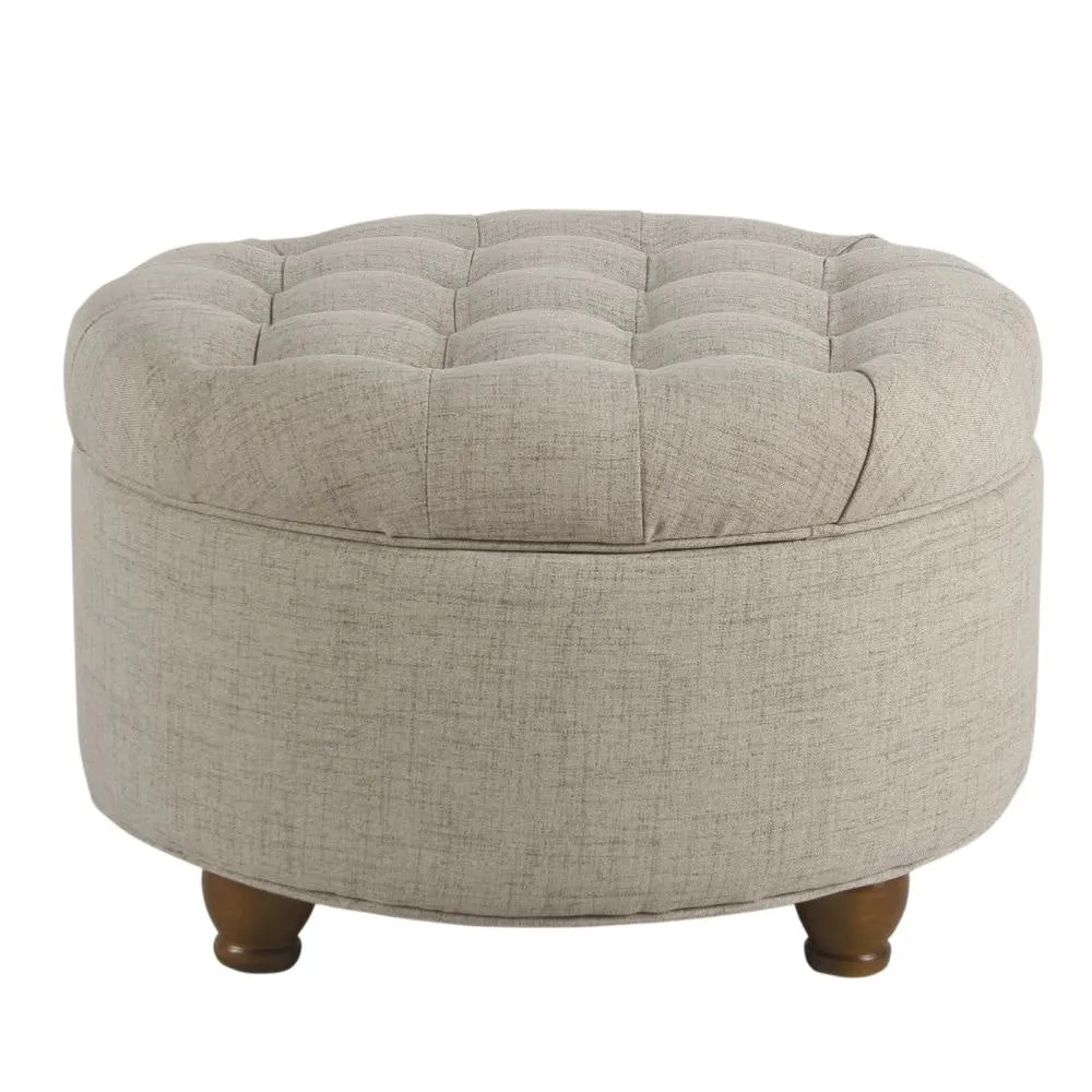 Fabric Upholstered Wooden Ottoman with Tufted Lift Off Lid Storage, Beige - N8264-F2207 By Casagear Home