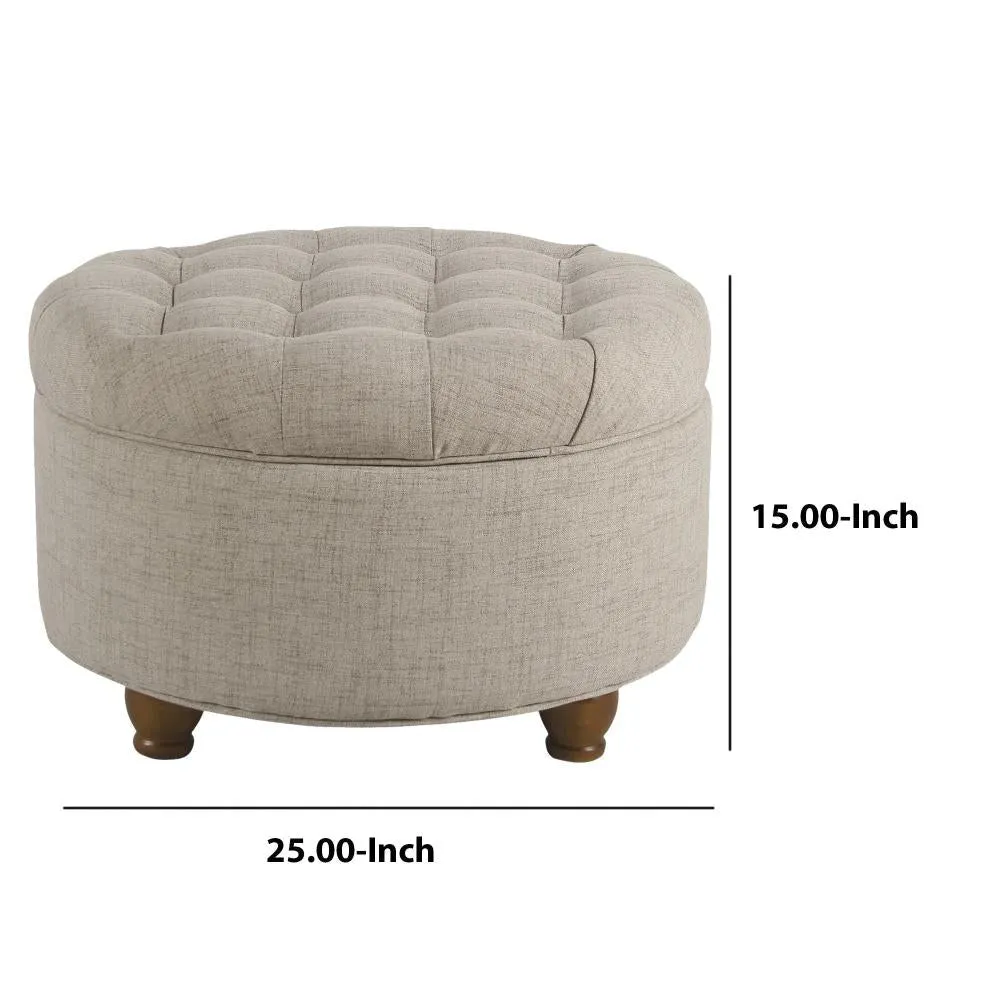 Fabric Upholstered Wooden Ottoman with Tufted Lift Off Lid Storage, Beige - N8264-F2207 By Casagear Home