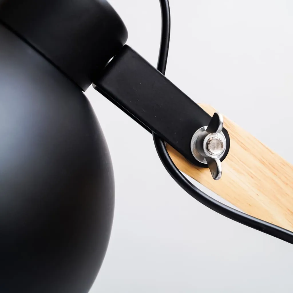 Fdl101 Mid-Century Essential Desk Lamp In Black Metal And Wood