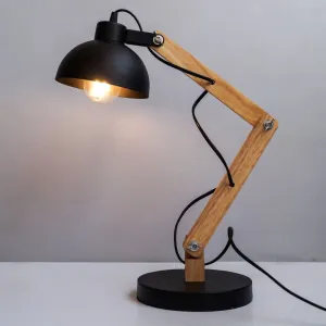 Fdl101 Mid-Century Essential Desk Lamp In Black Metal And Wood
