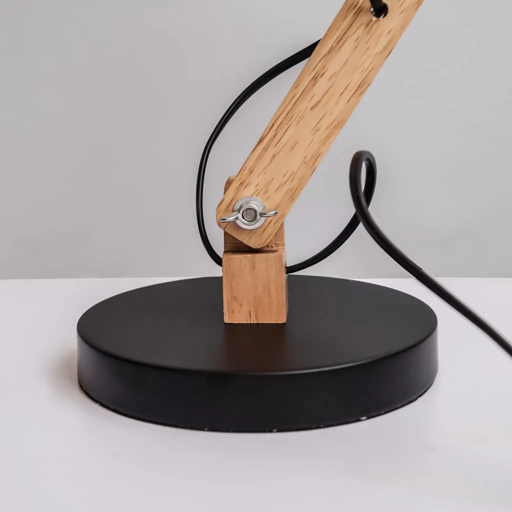 Fdl101 Mid-Century Essential Desk Lamp In Black Metal And Wood