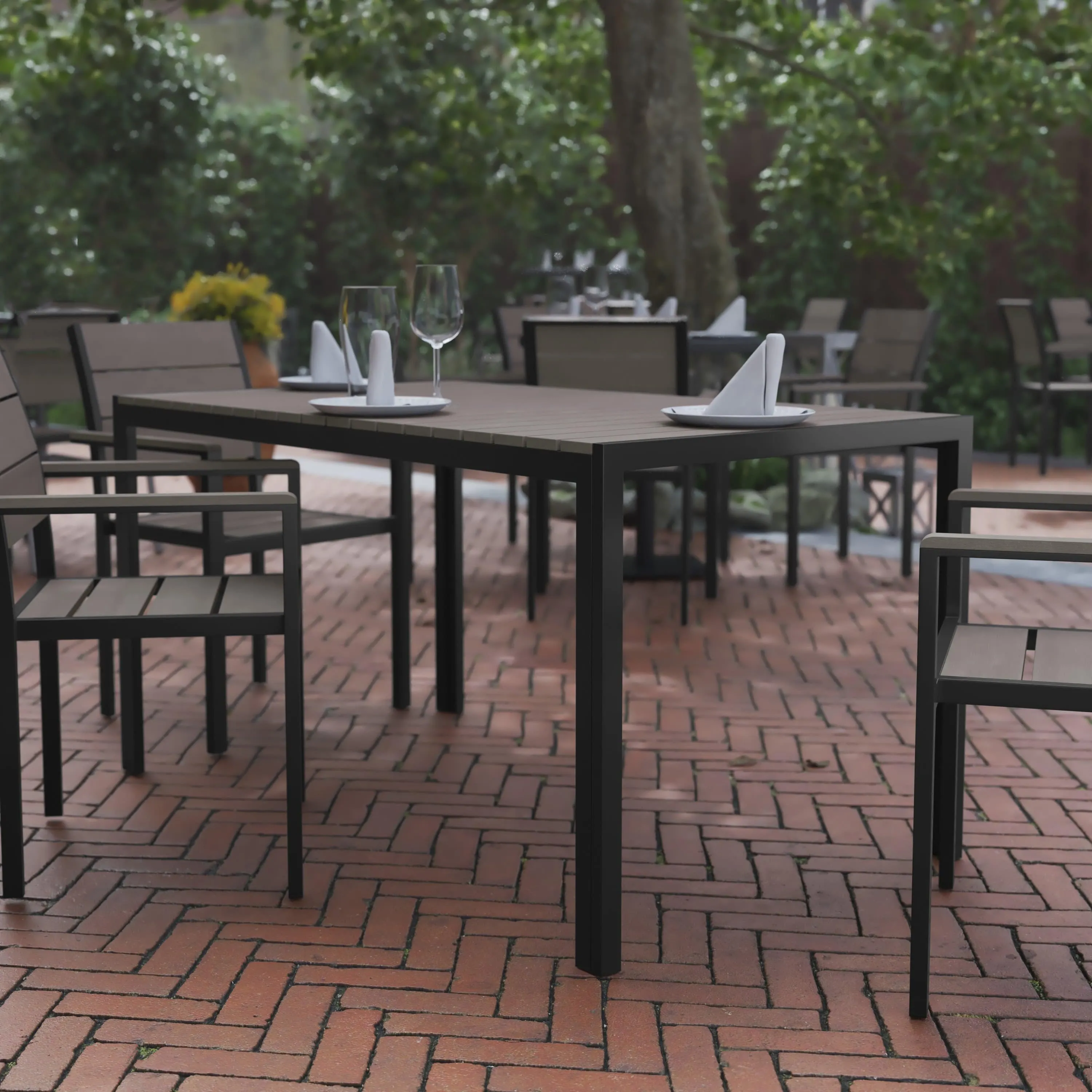 Finch Commercial Grade Outdoor Dining Table 55" x 31" with Faux Teak Poly Slats and Metal Frame