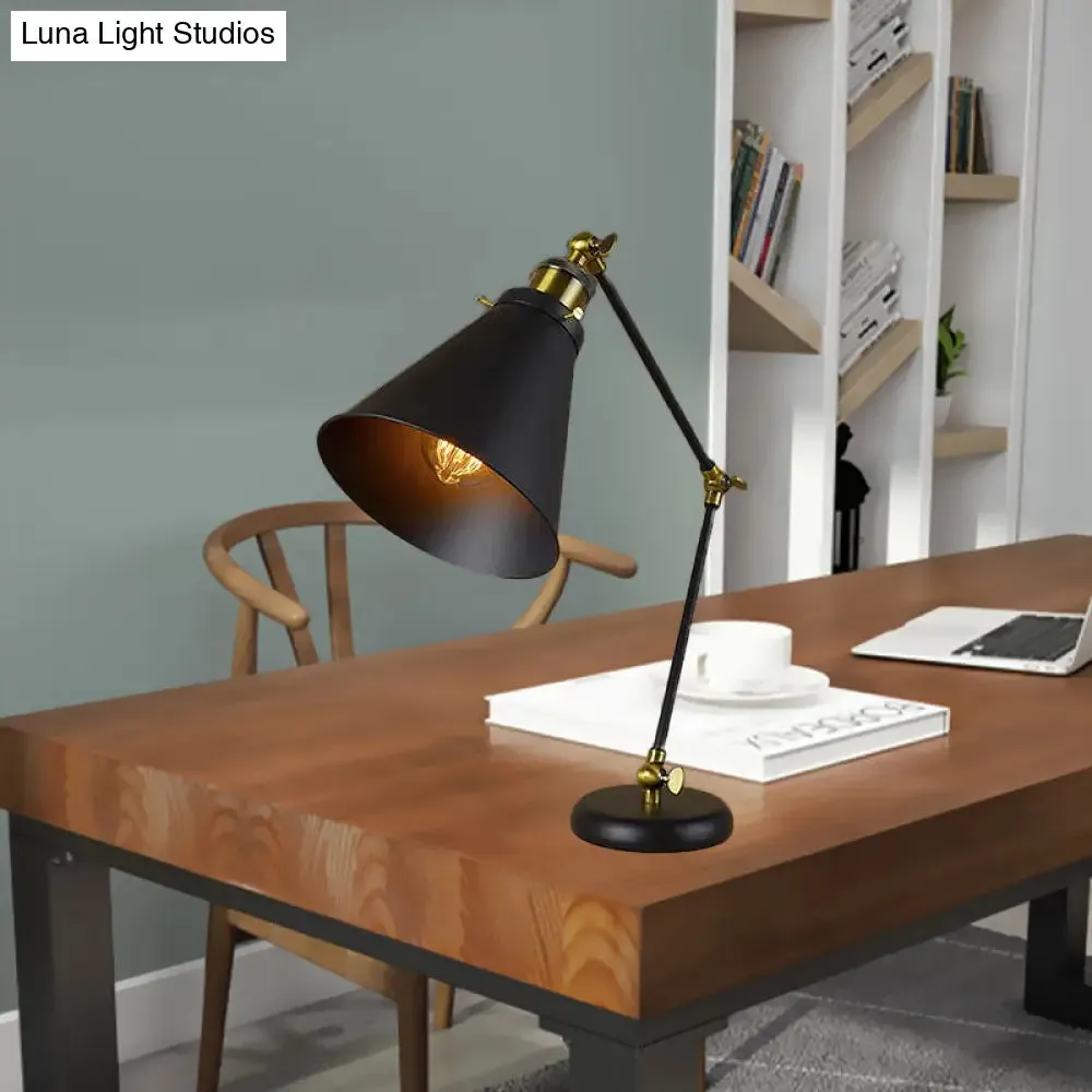 Flexible Black Desk Lamp - Industrial Stylish Conical Reading Light for Study Room