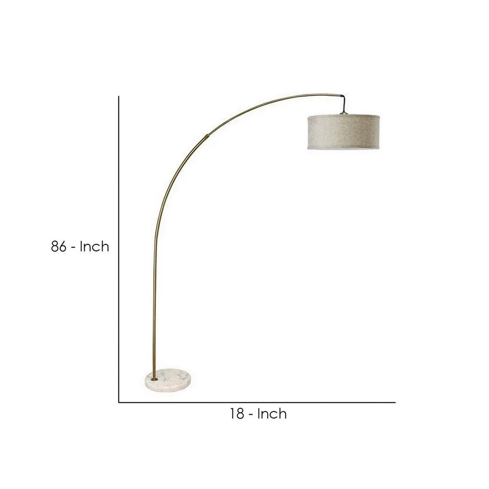 Floor Lamp with Arched Extendable Neck and Marble Base, Antique Gold By Casagear Home