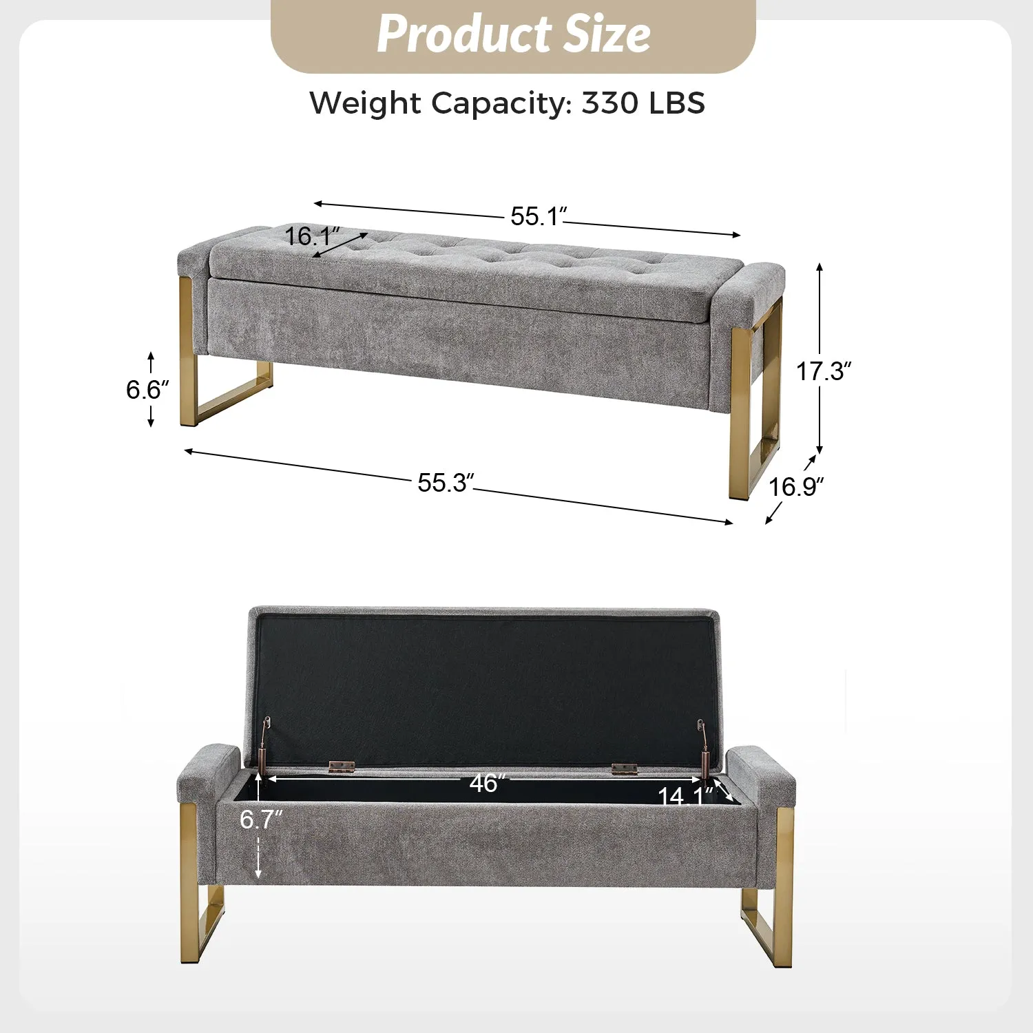 Flora Modern Upholstered Flip Top Storage Bench