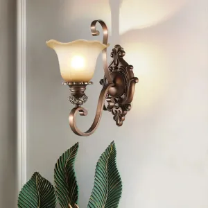 Floral Frosted Glass Wall Light in Classic Brown for Elegant Living Room Lighting